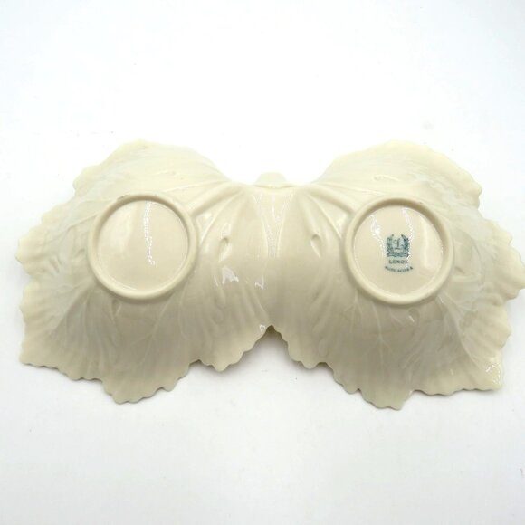 Lenox Bowl Candy Dish Cream Leaf Shaped Ceramic Divided Made in USA - Picture 8 of 9